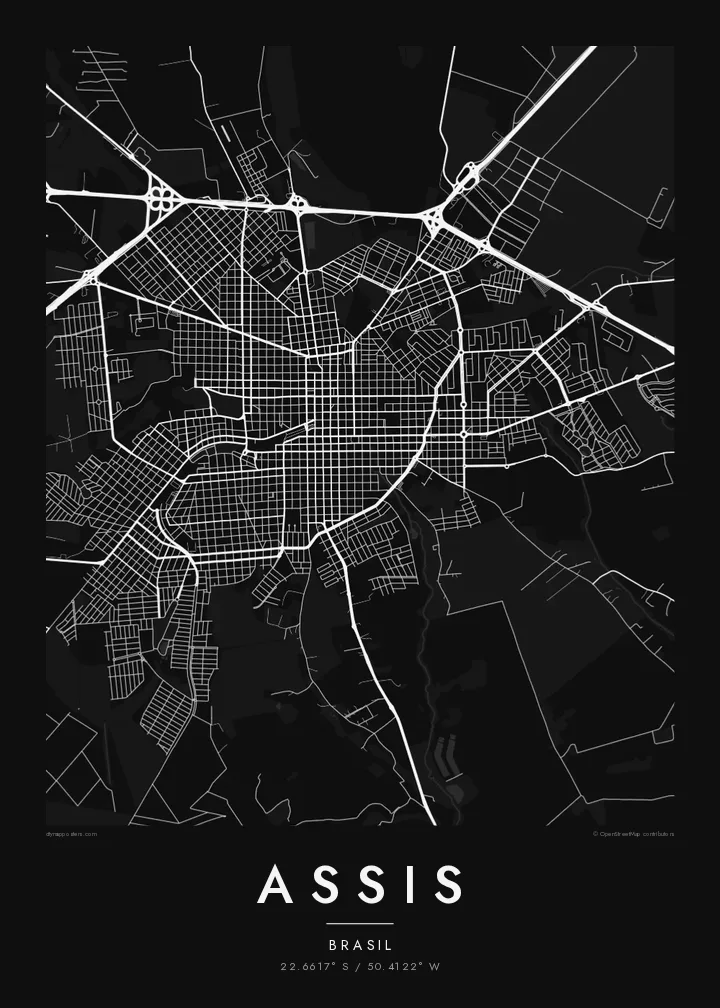 Pôster mapa de Assis — Noir