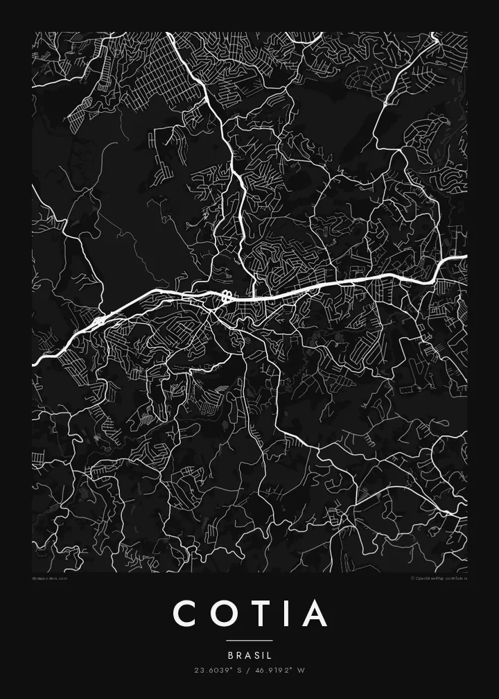 Pôster mapa de Cotia — Noir