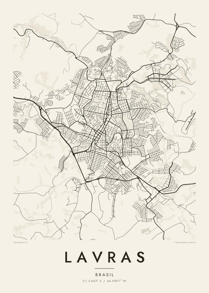 Pôster mapa de Lavras — Paper