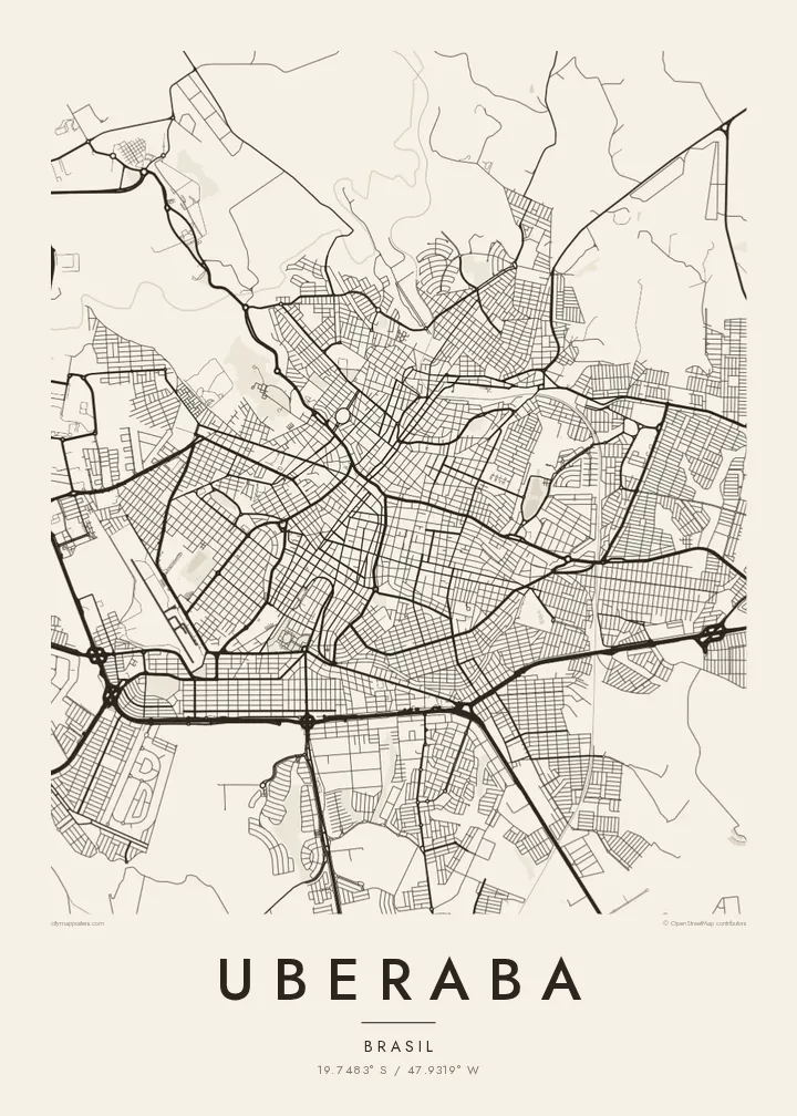 Pôster mapa de Uberaba — Paper