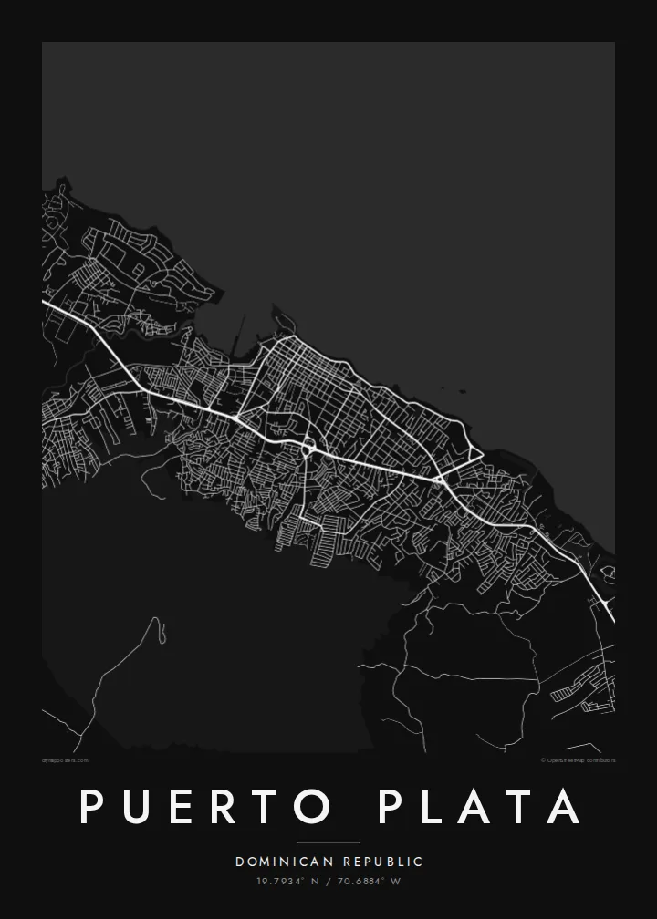 Puerto Plata map poster — Noir style