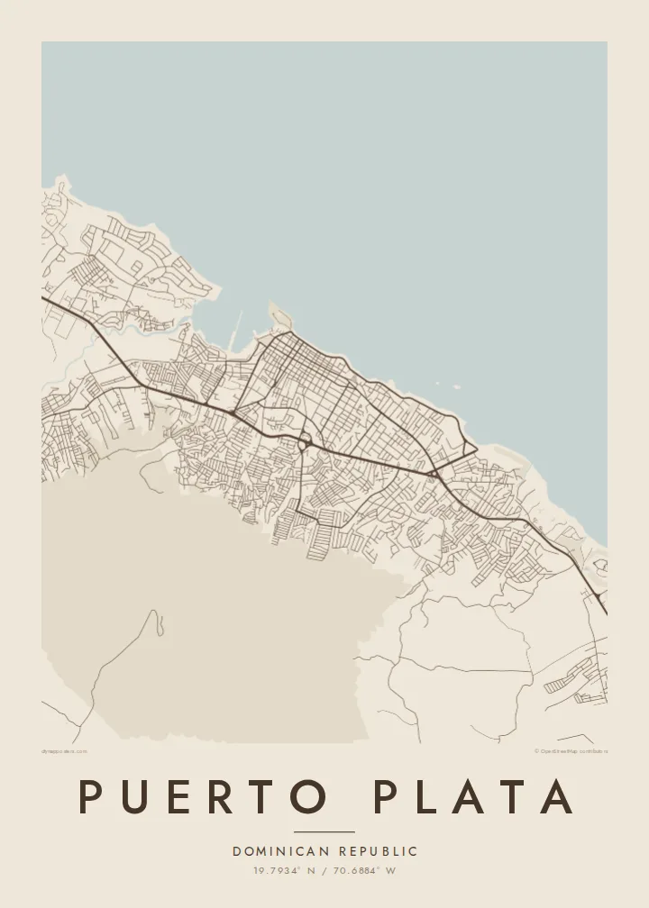 Puerto Plata map poster — Sand style