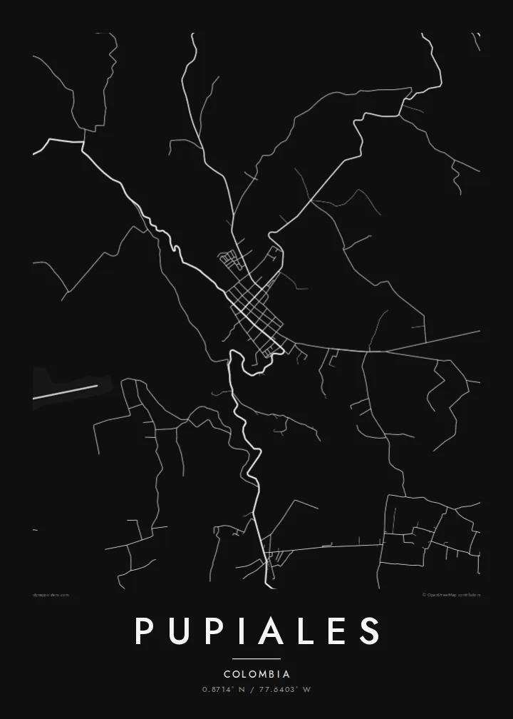 Pupiales map poster — Noir
