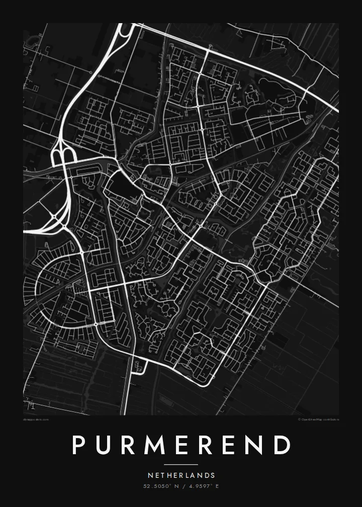 Purmerend map poster — Noir style