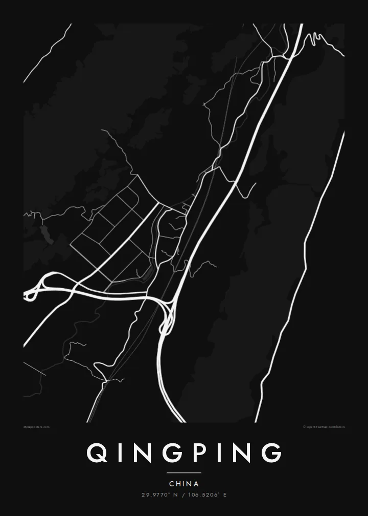 Qingping map poster — Noir style