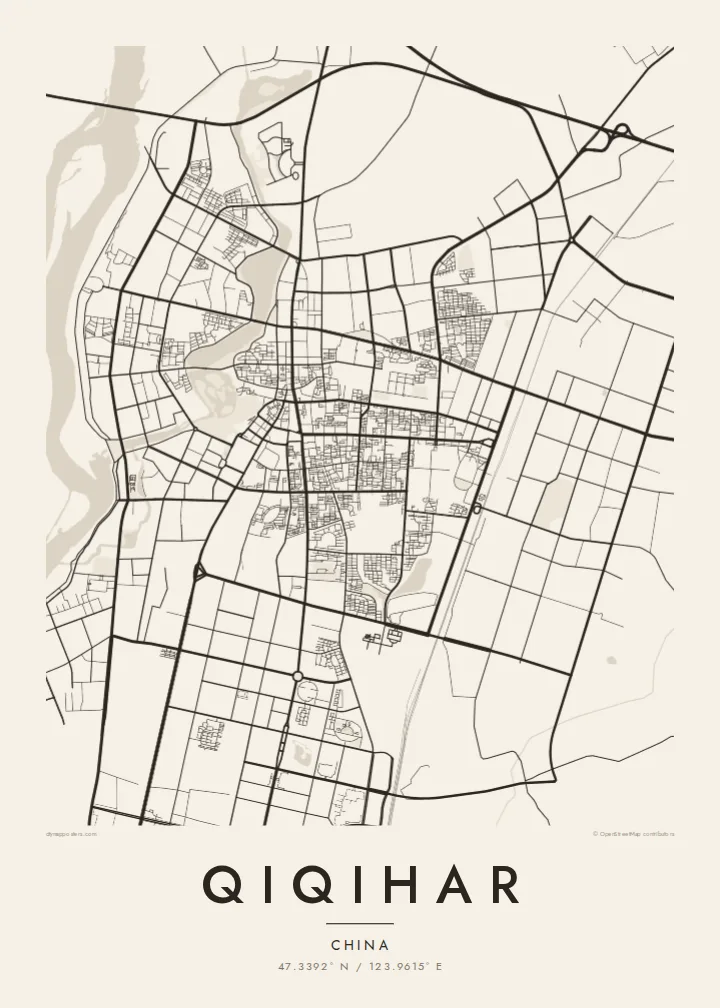 Qiqihar map poster — Paper style