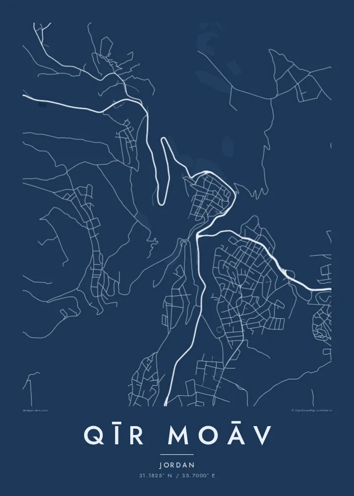 Qīr Moāv map poster — Blueprint style