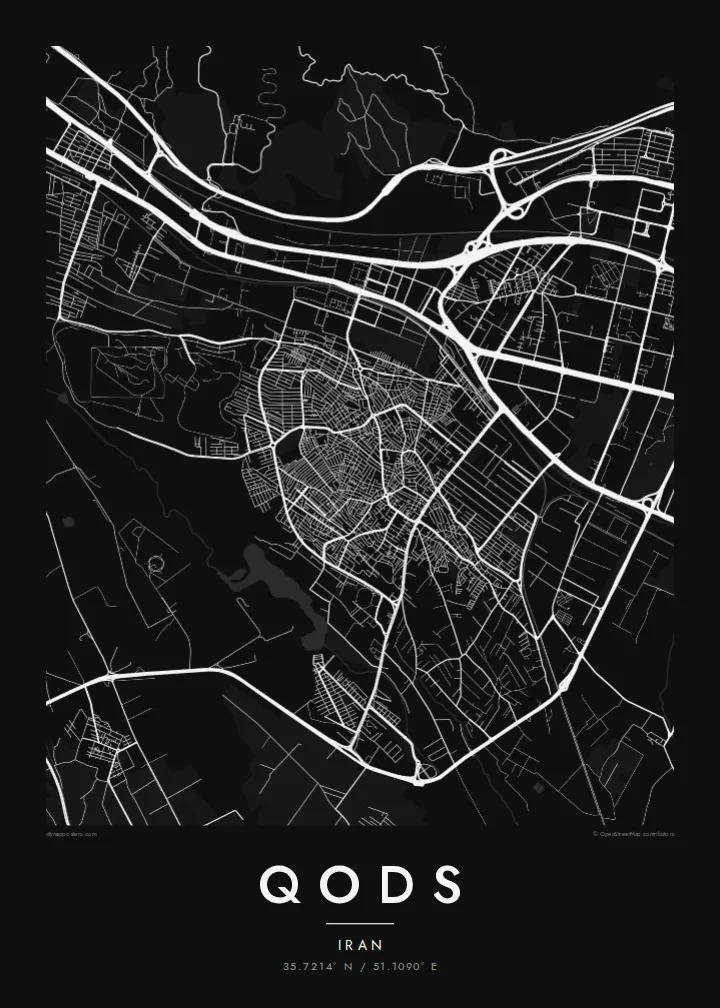 Qods map poster — Noir style