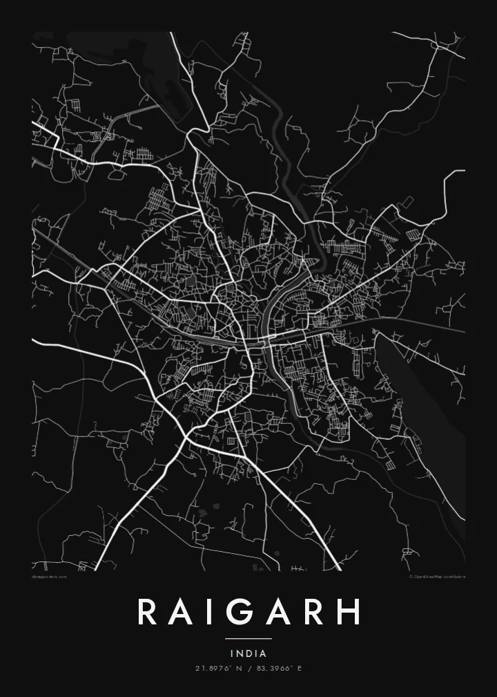 Raigarh map poster — Noir style