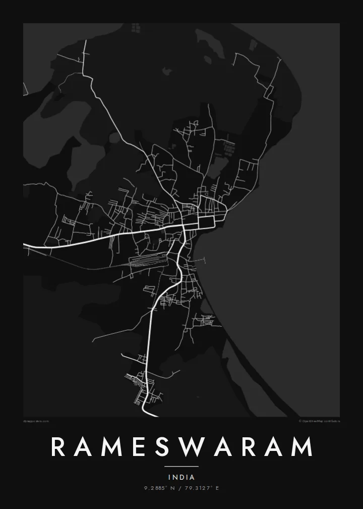 Rameswaram map poster — Noir style