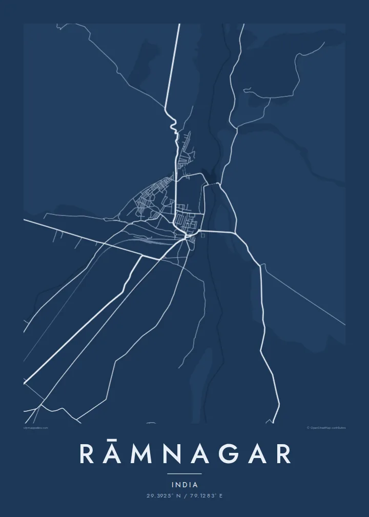 Rāmnagar map poster — Blueprint style