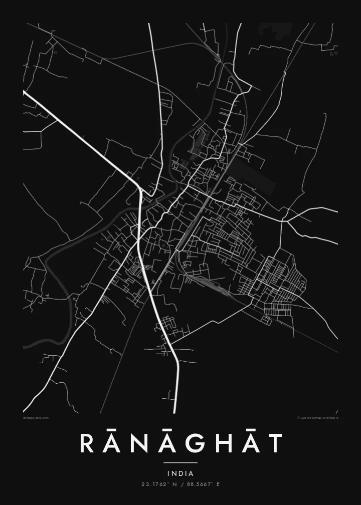 Rānāghāt map poster — Noir style
