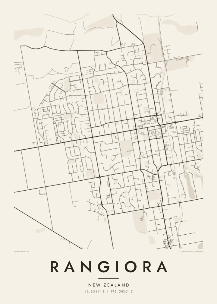 Rangiora map poster — Paper style