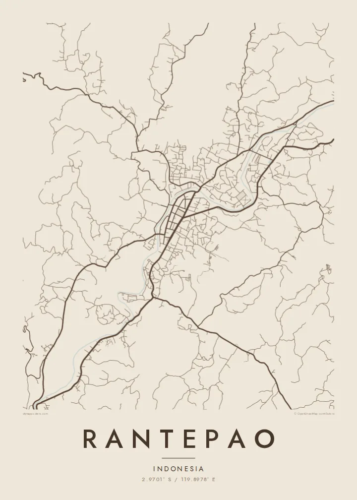 Rantepao map poster — Sand