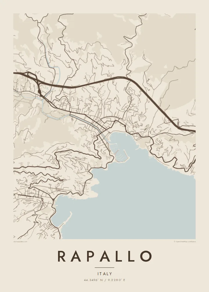 Rapallo map poster — Sand style