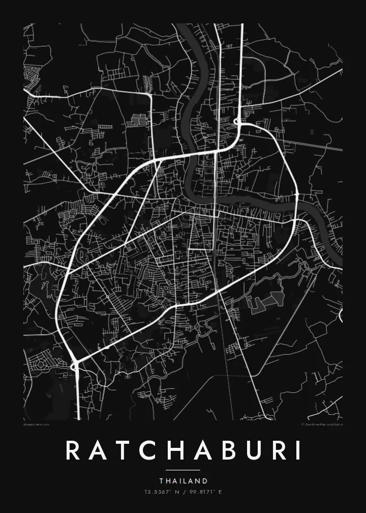 Ratchaburi map poster — Noir style