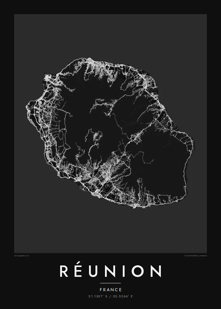 Réunion map poster — Noir