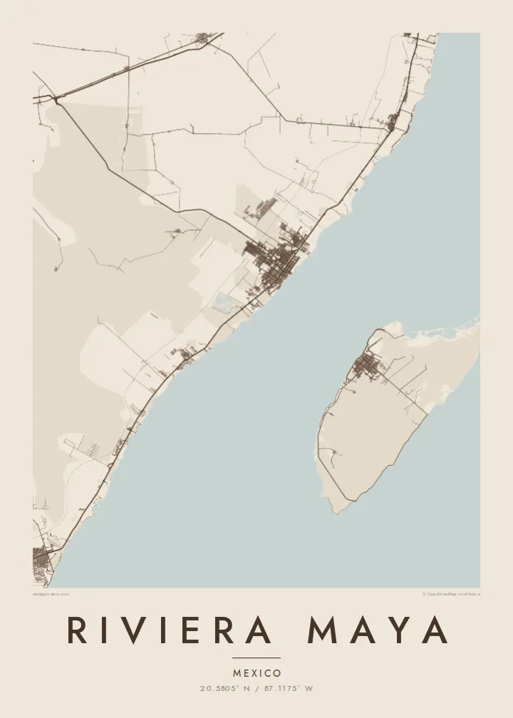 Riviera Maya map poster — Sand style