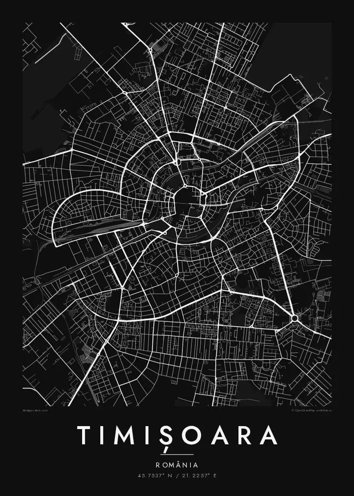 Poster hartă Timișoara — Noir
