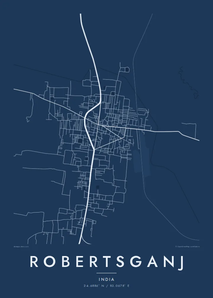 Robertsganj map poster — Blueprint style