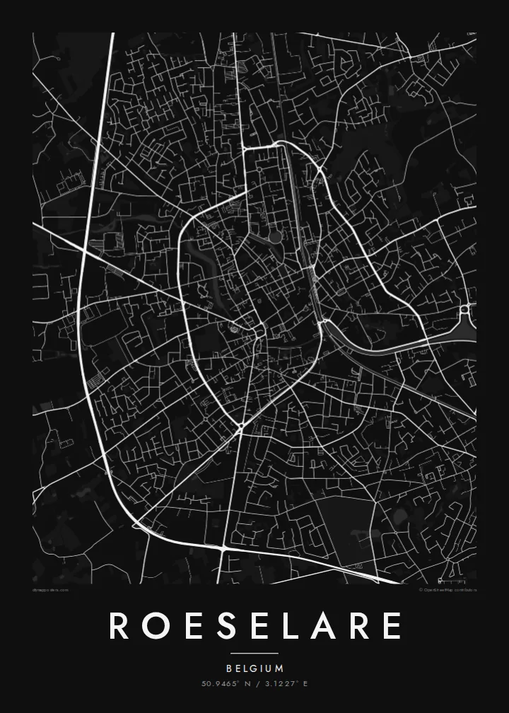 Roeselare map poster — Noir