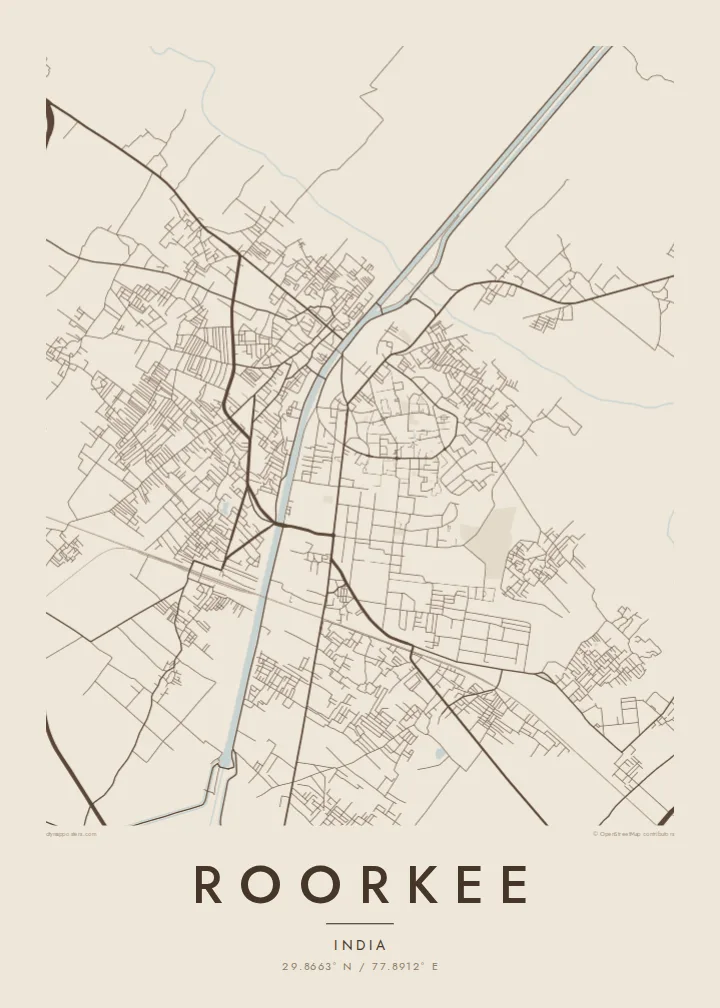 Roorkee map poster — Sand style