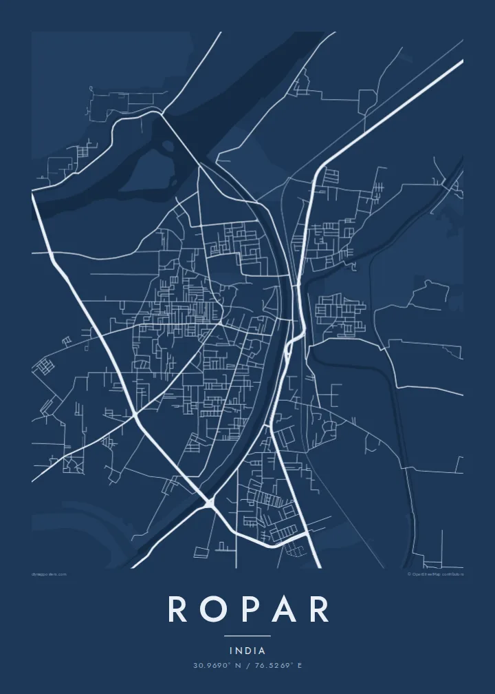 Ropar map poster — Blueprint style