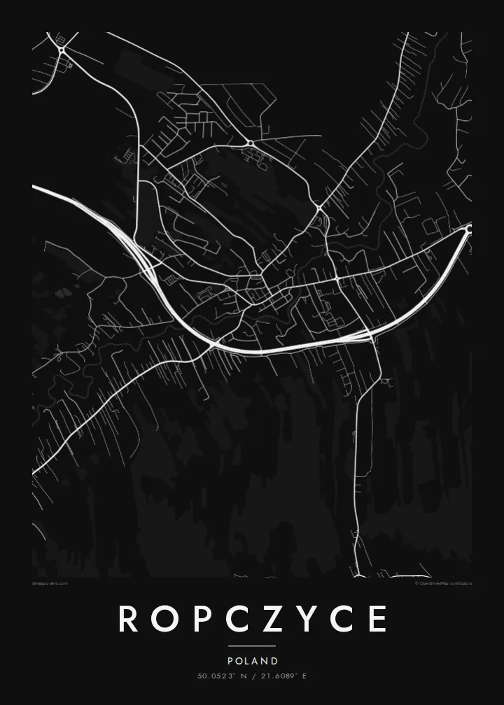 Ropczyce map poster — Noir style