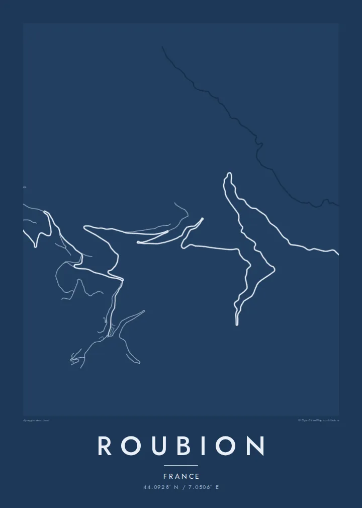Roubion map poster — Blueprint style