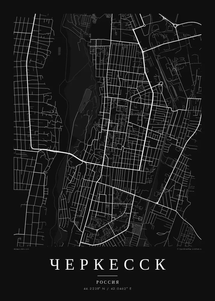 Постер с картой Черкесска — Noir