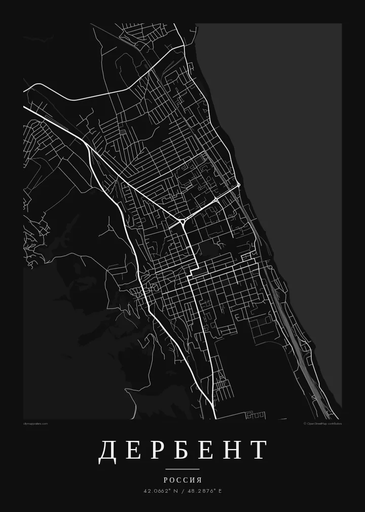 Постер с картой Дербента — Noir