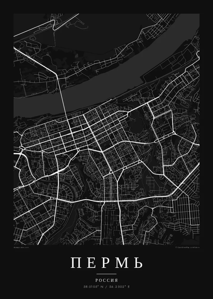 Постер с картой Перми — Noir