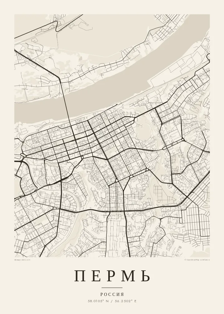 Постер с картой Перми — Paper