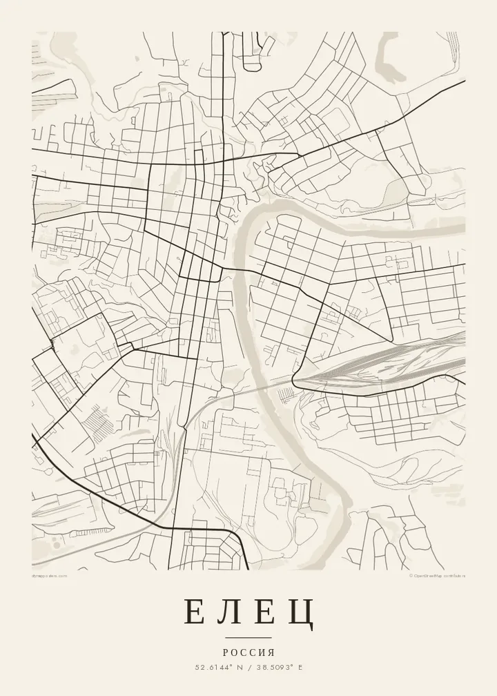 Постер с картой Ельца — Paper