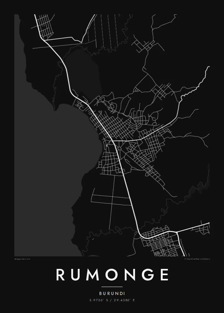 Rumonge map poster — Noir style