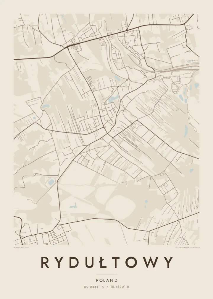 Rydułtowy map poster — Sand style