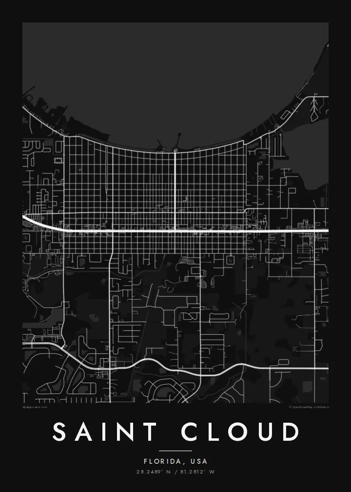 Saint Cloud map poster — Noir