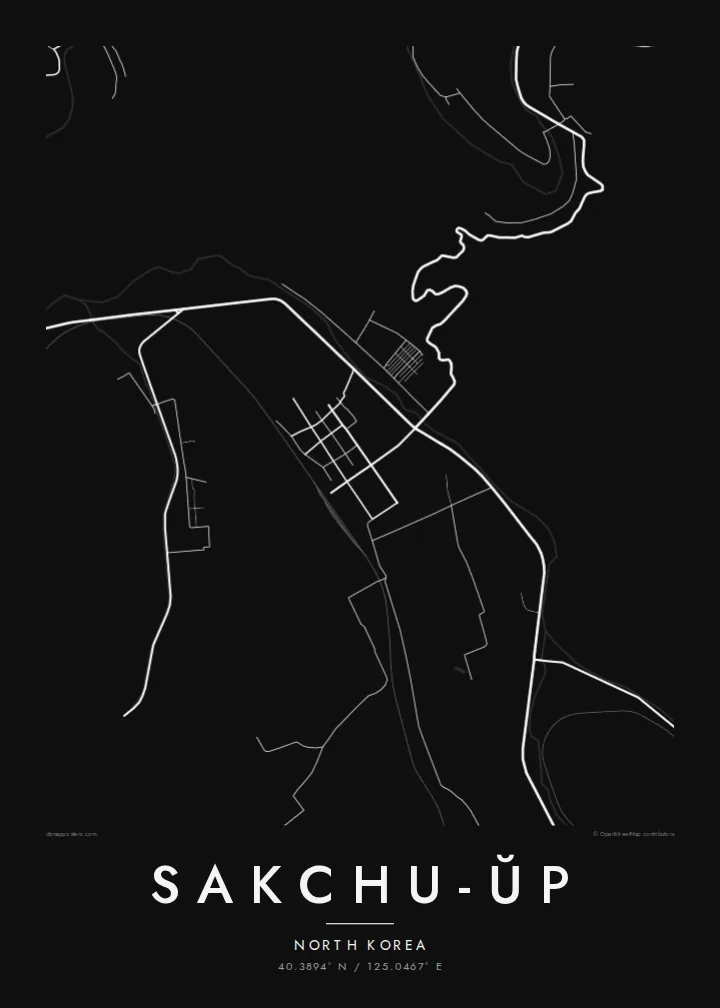 Sakchu-ŭp map poster — Noir style