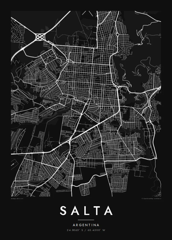 Salta map poster — Noir