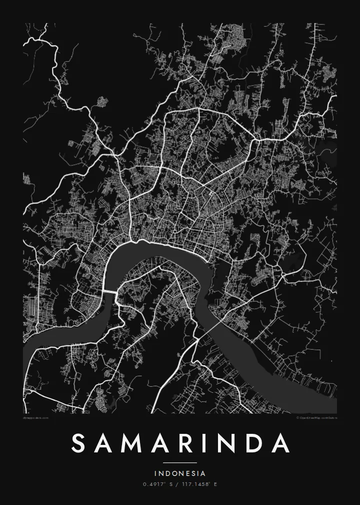 Samarinda map poster — Noir