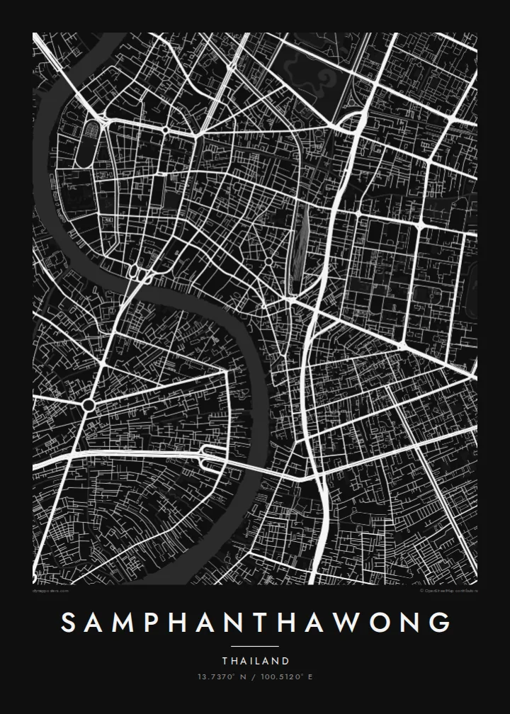 Samphanthawong map poster — Noir style