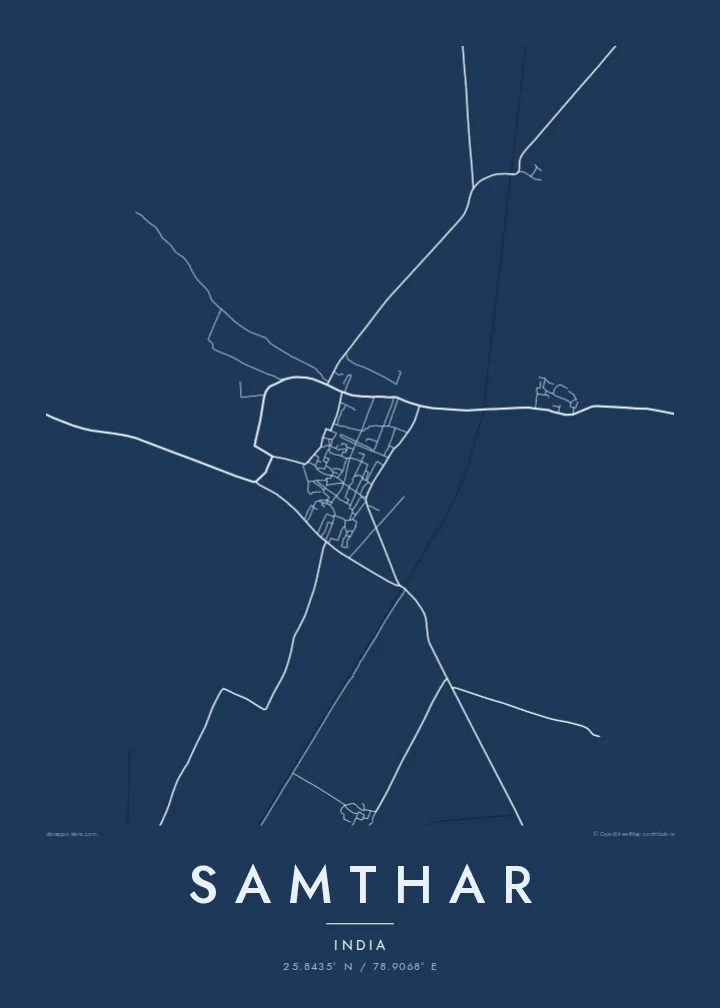 Samthar map poster — Blueprint style
