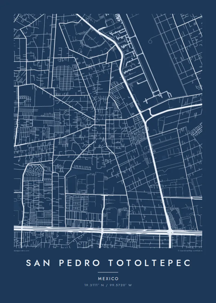 San Pedro Totoltepec map poster — Blueprint style