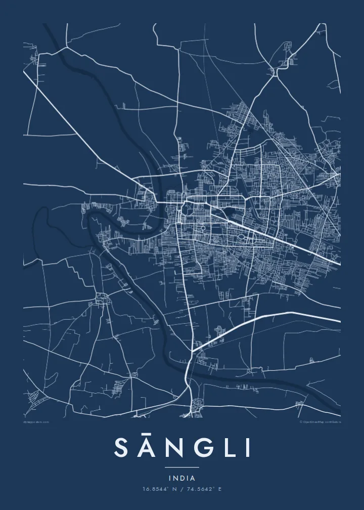 Sāngli map poster — Blueprint style