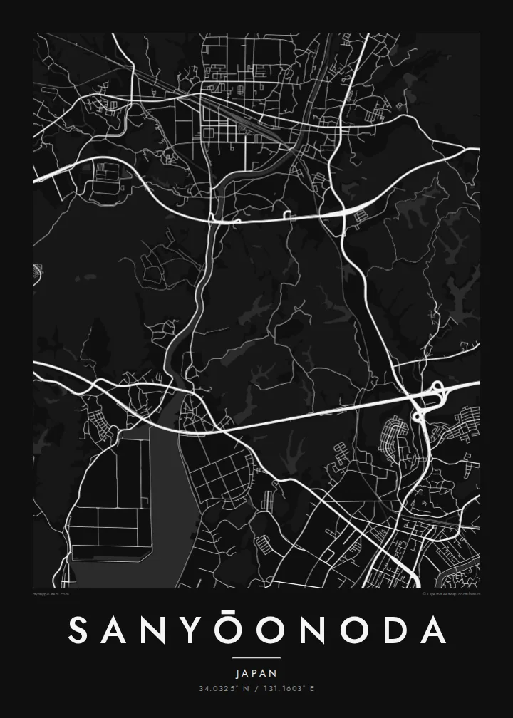 Sanyōonoda map poster — Noir style