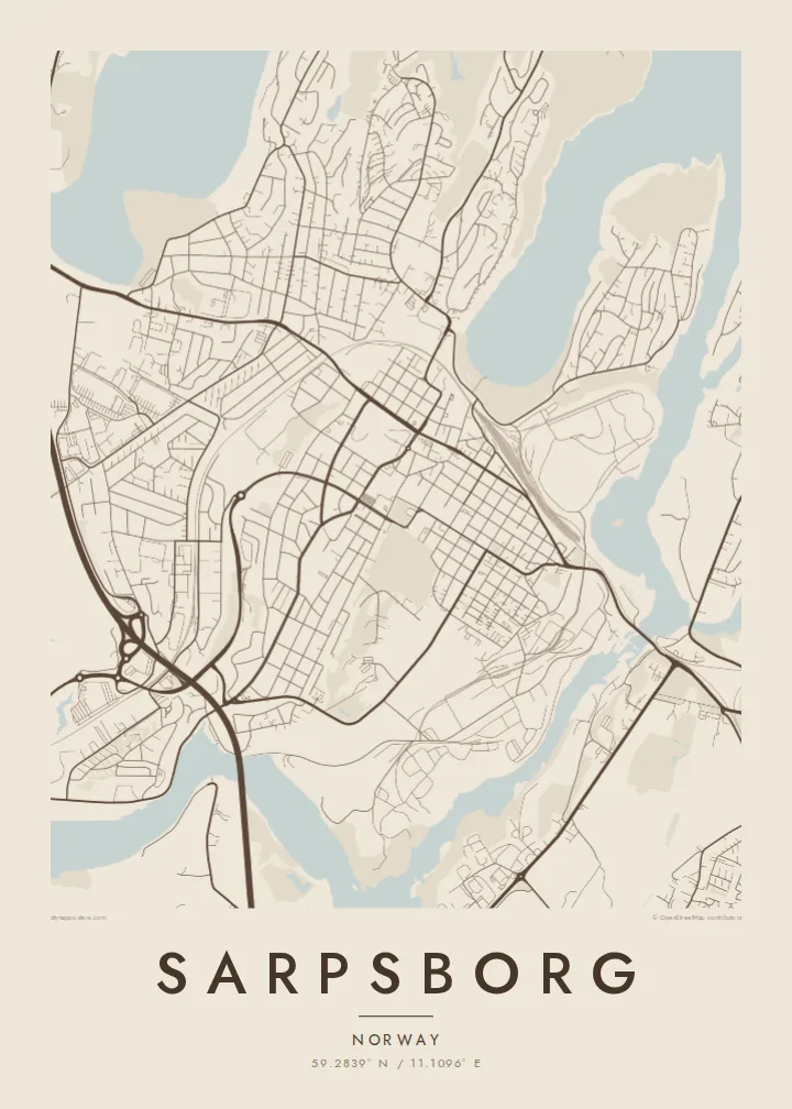 Sarpsborg map poster — Sand