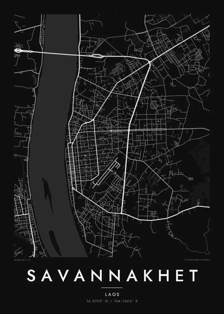 Savannakhet map poster — Noir style