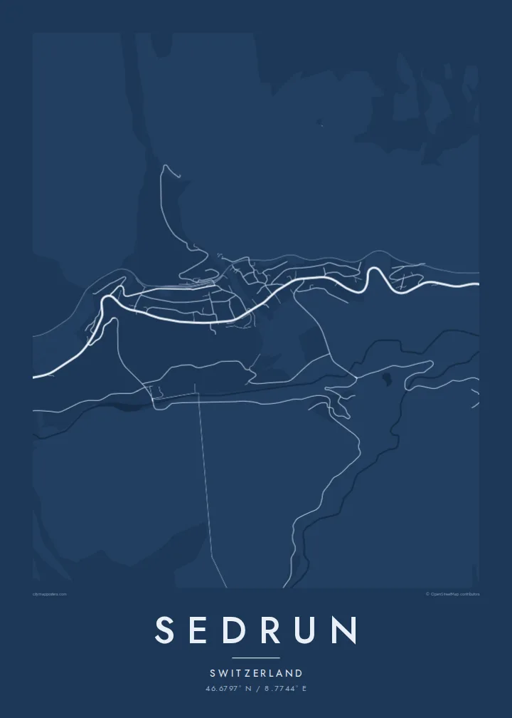 Sedrun map poster — Blueprint style