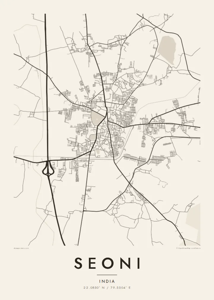 Seoni map poster — Paper style