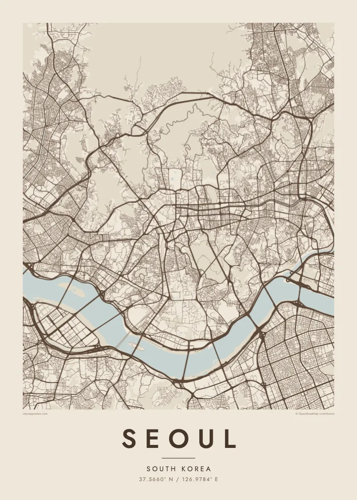 Seoul map poster — Sand